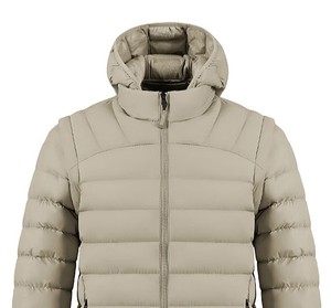 Veste matelassée à capuche beige pour homme, coupe slim, coupe-vent, fermeture éclair, couleur unie, pour l'automne - Product Image 4