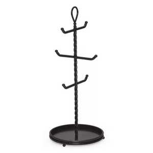 Support à tasses en métal noir avec plateau rond, organisateur de tasses à café et à thé pour comptoir de cuisine - Product Image 2