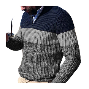 European American Fashion <b>Men's</b> Half-Zipper Pullover <b>Sweater</b> Knitted Top <b>for</b> Casual Winter Wear Color Matching Clothing - Product Image 6