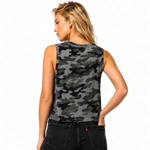 Vintage Inspired Camouflage Split Side Muscle Tank women's shirt Custom Camo Boxy Crop Tee Summer Fashion Minimal Utility Cami - Product Image 5
