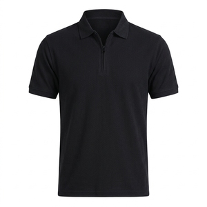 Men's Black Short Sleeve for Shirt Zipper Front Terry <b>Knitted</b> Cotton <b>Bamboo</b> Fiber Breathable Formal Solid Color Regular Fit - Product Image 1