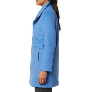 Manteau long en laine mélangée bleu pour femme avec fermeture éclair, col cranté, élégant pour l'hiver - Product Image 6
