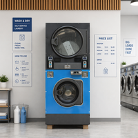 Mesin Cuci dan Pengering Bertumpuk Stainless Steel 12kg, Peralatan Laundry Komersial untuk Bisnis Laundromat