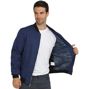 2026 Premium Quality Men Navy Blue Regular Fit Zipper Closure Solid Color Polyester Material Casual Wear Bomber <b>Jacket</b> For Sale - Product Image 5