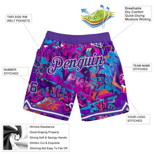 Custom Sublimation Graffiti Mesh Basketball Shorts <b>Men</b> Heavyweight Retro All Over Print Gym <b>Trunks</b> Breathable Streetwear Shorts - Product Image 2