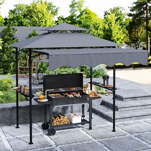 Gazebo per Barbecue da Esterno 8 X 5 Grigio Scuro con Tettoia Laterale, 2 Ripiani Laterali e 6 Ganci, Tettoia e Pergola per Riparo Barbecue - Product Image 2
