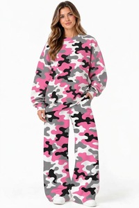 Compre un conjunto de sudadera con estampado de hojas de otoño y pantalones de pierna ancha, conjunto informal de manga larga con cuello redondo para todas las estaciones - Product Image 6