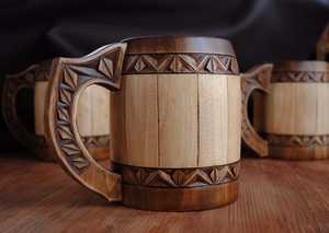 Chope à bière en bois de teck massif avec logo personnalisé, réutilisable, anti-fuite, design gravé, pour cadeau de fête et de mariage, vaisselle réutilisable - Product Image 5