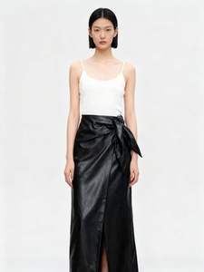 Mini-jupe en cuir véritable pour femme avec liens latéraux et fente – Respirante, décontractée, idéale printemps/été |   Service OEM/ODM - Product Image 6