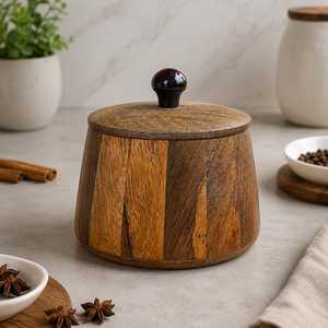Bocaux faits à la main avec couvercles en bois, forme cylindrique, récipients en bois pour la cuisine, les aliments et les épices - Product Image 3