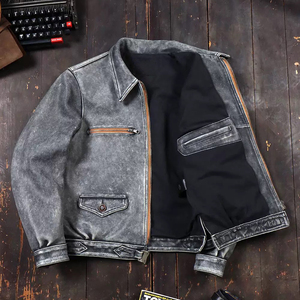 Vestes en jean décontractées, veste en cuir véritable 100%, cuir brun vieilli, vestes tendance pour homme, vêtements en cuir pour homme - Product Image 1