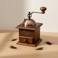 Moulin à café manuel vintage en bois avec dessus en bronze et tiroir, style nordique, portable, à meules en céramique, qualité supérieure