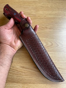 Cuchillo Bowie de Caza Personalizado OEM Hecho a Mano, Acero de Damasco, Punta Caída, Borde Recto, 13 Pulgadas de Longitud Total, Mango de Madera - Product Image 6
