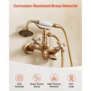 Rubinetto Vintage Dorato Spazzolato per Vasca con Piedini a Artiglio, Kit Doccia a Parete con Doccetta, Rubinetti per Vasca e Doccia - Product Image 5