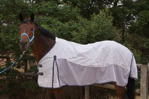 Personalizado 260-280 GSM Polycotton/Mesh Hybrid Combo Dressage Use Summer Horse Rug Correas para las piernas extraíbles Encuadernación azul oscuro Premium - Product Image 3