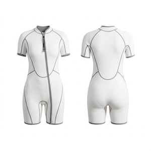 Traje de Neopreno Corto Blanco para Mujer con Cierre en el Pecho, Cuello Alto, Manga Corta, Secado Rápido, para Deportes Acuáticos de Verano - Product Image 1