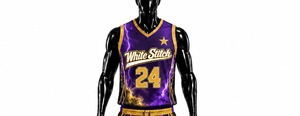 <b>White</b> Stitch <b>Womens</b> Basketball <b>Shorts</b> Purple Gold Lightning Print 24 Crew Neck Sleeveless Heat-Transfer Breathable Spandex/Nylon - Product Image 3