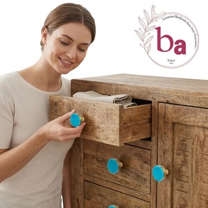 Poignée de meuble octogonale en bois, résine et métal, bleu roi, moderne, pour tiroir, porte, armoire, chambre, installation facile - Product Image 2