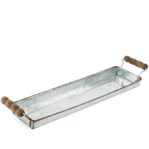 Ensemble de plateaux de service ronds en acier galvanisé de style farmhouse avec poignées en bois naturel, plateaux décoratifs en métal zinc pour plantes d'intérieur - Product Image 4
