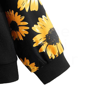 Black Floral Sunflower Print <b>Raglan</b> Sleeve Pullover Sweatshirt O-Neck Loose Fit Casual Unisex Knitted <b>Top</b> Autumn Wear - Product Image 5