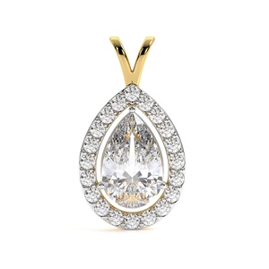 Women's Pear Shape Lab Grown Diamond Halo Pendant <b>Necklace</b> 14K Yellow Gold Rhodium Plated IGI Certified Luxury Elegant Fine - Product Image 1