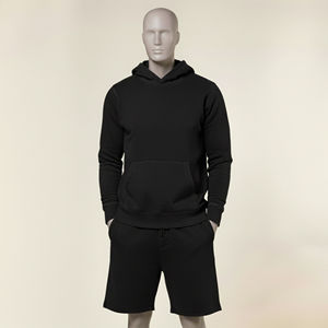 Custom Black Hoodie Shorts <b>Set</b> Heavyweight Cotton Fleece Unisex Streetwear Casual Summer Outfit OEM Private Label Ready - Product Image 1