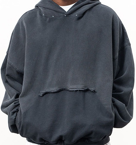 Sweat à capuche épais en coton 100% (400g) pour homme, coupe oversize et ample, imprimé, avec col à capuche, style tricoté, effet épissé - Product Image 4