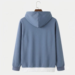Sudadera con capucha de forro polar para hombre, personalizada al por mayor, con bloques de color y patchwork en tonos pastel, con bolsillo canguro, estilo casual urbano, ajuste cómodo - Product Image 2