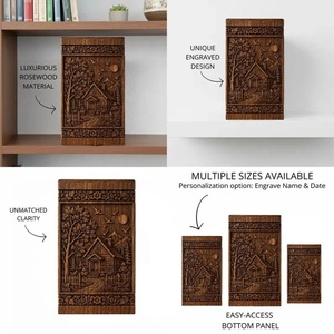 Handcrafted Wooden Urn <b>Box</b>-Engraved Cabin Nature Scene Memorial Keepsake Eco-Friendly & Durable - Product Image 3