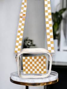 Blue & White Checkered Beaded Bag <b>Strap</b>: <b>Adjustable</b> Crossbody - Product Image 2