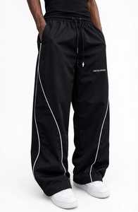 <b>Men's</b> Black Sweatpants <b>White</b> Side Stripe Elastic Waist Drawstring Casual <b>Joggers</b> Breathable Lightweight Polyester Straight - Product Image 3