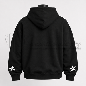 Sudadera con Capucha Negra Personalizada, Oversize, de Algodón y Felpa, Estilo Urbano, con Estampado Gráfico, OEM ODM - Product Image 2