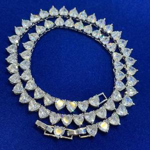 Collar de cadena de eslabones de plata de ley con moissanita talla corazón, estilo tenis, con incrustaciones de diamantes, joyería Hip Hop Bling, regalo para mujer - Product Image 5