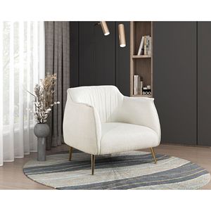 Poltrona di Lusso per Soggiorno, Elegante Rivestimento in Bouclé Bianco con Gambe in Metallo Dorato, Pezzo d'Arredo Raffinato - Product Image 1