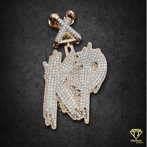 Luxury " KP " Name Pendant Lab Grown Diamond Hip Hop <b>Chain</b> <b>Iced</b> <b>Out</b> Custom Letter Necklace For Men - Product Image 2