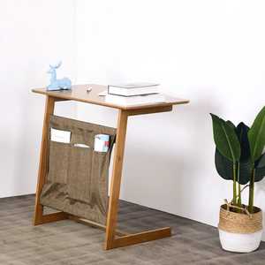 Modern Round Wooden Side Table With Geometric Ceramic Planter Snake Plant Accent Living Room Furniture - Product Image 6