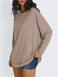 Camiseta de Manga Larga para Mujer, Talla Grande, Cuello Redondo, Algodón - Product Image 1