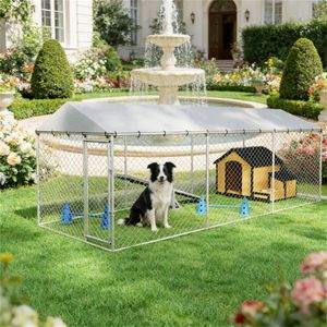 Caseta y Jaula Plateada para Perros de Exterior, Casas y Muebles para Mascotas - Product Image 1