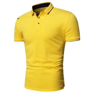 Polo à manches courtes bleu marine pour homme avec bordure contrastée rouge, coupe ajustée, décontracté, tricoté, couleur unie - Product Image 2