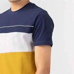 เสื้อยืดแขนสั้นผู้ชาย คอโอ ทรงลำลอง ผ้าถัก ดีไซน์เรียบ สีเหลือง ขาว กรมท่า - Product Image 2