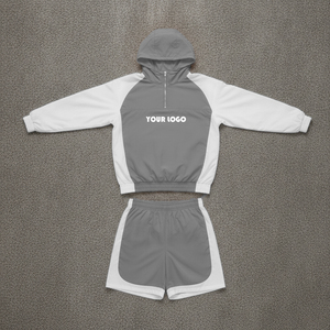 Custom Logo <b>Embroidery</b> 100% Cotton Plus Size Solid Men Streetwear Windbreaker Tracksuit <b>Set</b> Retro Hip Hop Summer Outfits - Product Image 2