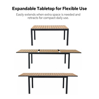 HOMFUL - Mesa de Comedor Extensible de 3 Piezas para Patio, 2 Tamaños, Marco de Aluminio Expandible, Tablero de Madera Sintética con Aspecto de Madera