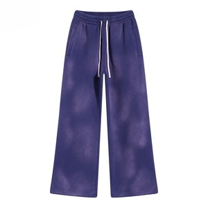 Men's Wide Leg Cotton Sweatpants <b>Elastic</b> <b>Waist</b> Drawstring Side Pockets Casual Autumn Pants - Product Image 1