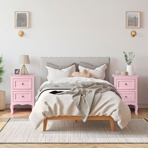 Pastoral Style Macaron Powder MDF 40*30*60cm Two-Drawer Bedside Table 1pc Bedroom Furniture - Product Image 3