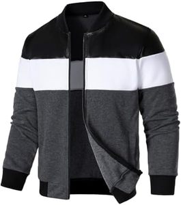 Blouson Racer Homme en Cuir Color Block avec Fermeture Éclair, Col Montant, Coupe Droite, Respirant, pour Hiver Décontracté - Product Image 1