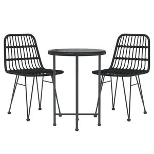 Set da Pranzo da Giardino in Rattan Nero per 2 Persone, Arredamento da Esterno Resistente alle Intemperie, Design Contemporaneo - Product Image 3