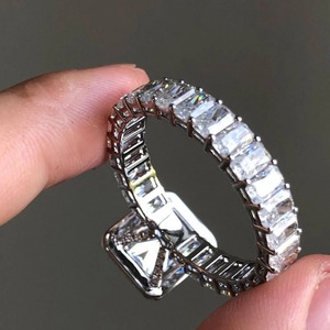 Silver Rhodium Plated Moissanite <b>Ring</b> Radiant Cut Eternity Band Rectangular Stone Minimalist Engagement Anniversary Wedding Gift - Product Image 5