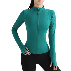 Women Yoga <b>Jacket</b> Full Zip Mock Neck Long Sleeve High Elasticity Slim Fit Athletic Breathable <b>Workout</b> Top Front Logo - Product Image 1