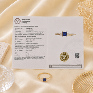 เครื่องประดับหรูหราสำหรับผู้หญิงที่ได้รับการรับรองจาก IGI แหวนหมั้นทองคำแท้ 14KT ประดับเพชรเพาะเลี้ยงและไพลินสีน้ำเงินรอยัลเพาะเลี้ยง - Product Image 6