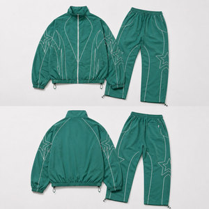 Men's Sportswear Eco-friendly Solid Waterproof Patchwork Zip up Polyester Cotton Windbreaker Track Jacket <b>Pants</b> Set Wholesale - Product Image 4